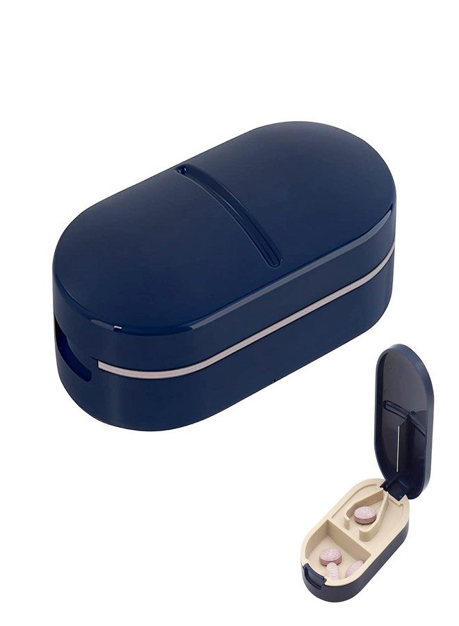 QEEIG 2-in-1 Portable Pill Box with Tablet Cutter, Navy Blue Medicine Organizer with Storage Compartments, Daily Use Travel Case | Pack of 1 | Random Color - Image 1